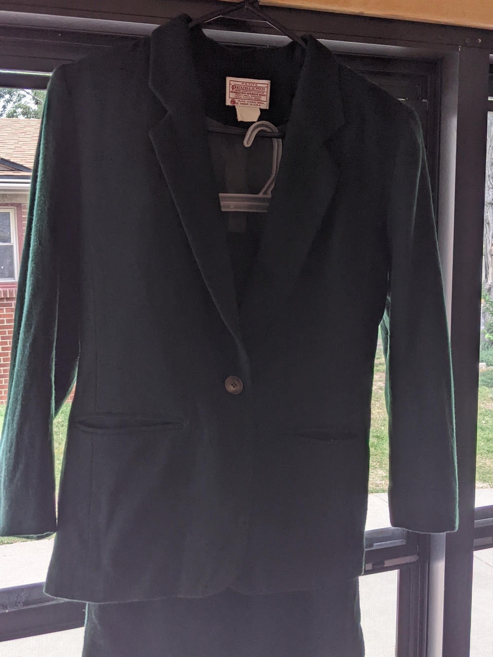 Pendleton Women Petite Blazer Jacket Skirt Set Dark Green